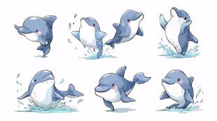 可爱海豚的多样跳跃姿态