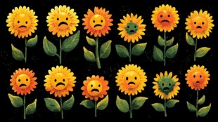 表情各异的向日葵插画
