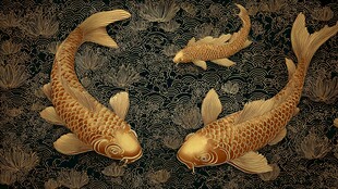 金色锦鲤游弋于繁茂花草间