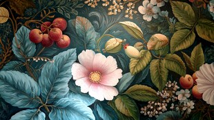 复古风花卉果实装饰图案