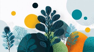 清新植物插画 多彩几何元素