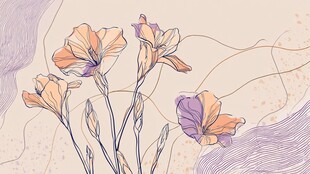 手绘淡雅花卉线条插画