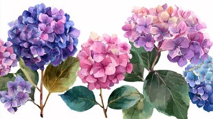 多彩绣球花水彩插画