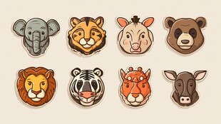 可爱动物头像贴纸集合