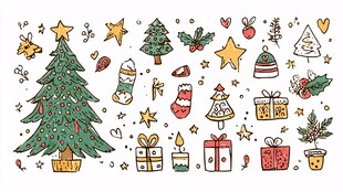 圣诞元素手绘插画集合