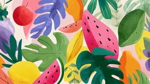 缤纷水果与热带植物插画