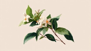 手绘清新茉莉花枝叶