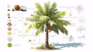 椰子树及其相关元素展示