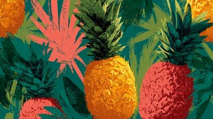 多彩菠萝与热带植物图案