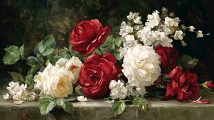 红白玫瑰静物花卉油画