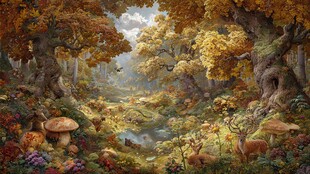 秋日奇幻森林的童话景致