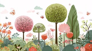 梦幻缤纷的春日花园景象