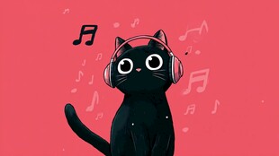 黑猫戴耳机享受音乐时刻