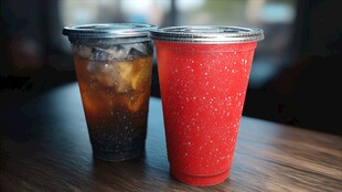 两杯特色冷饮摆于木桌