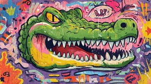 彩色鳄鱼街头涂鸦艺术