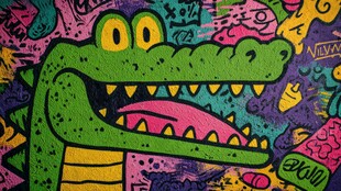 彩色卡通鳄鱼涂鸦艺术