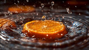 橙子入水溅起晶莹水花