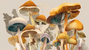 梦幻蘑菇群插画