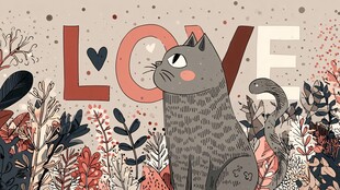 爱猫置身花草间的温馨画面