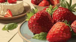 新鲜草莓与美味蛋糕摆拍