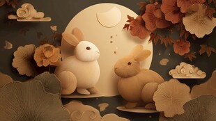 中秋玉兔赏月图