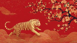 虎年瑞景 红梅瑞虎祥云