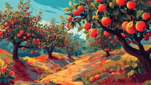 秋日硕果累累的苹果园