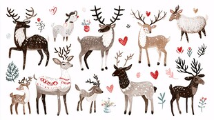 可爱手绘风圣诞小鹿集合