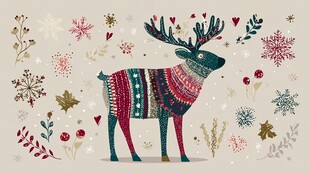 圣诞风驯鹿与雪花装饰画
