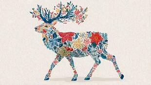 花卉装饰的梦幻彩色麋鹿