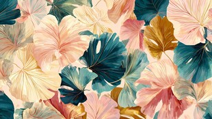 梦幻银杏叶多彩花卉图案