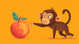 猴子伸手够大苹果