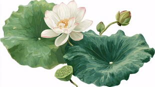 盛开的荷花与荷叶