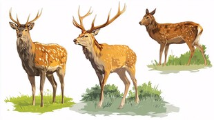 三只姿态各异的梅花鹿