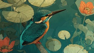 翠鸟栖息于荷塘间