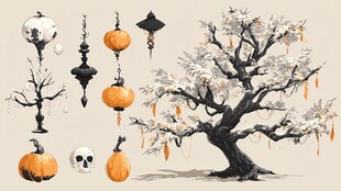 中式万圣节装饰元素集合