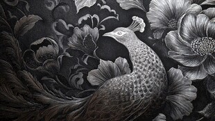 黑白孔雀花卉精美图案