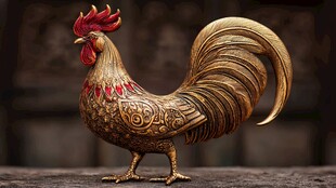 金色雕花公鸡摆件