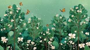 春日花丛间的蝴蝶飞舞