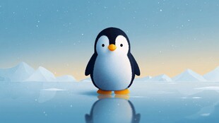 可爱小企鹅站立冰雪世界