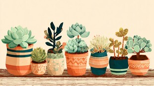 可爱多肉盆栽排列展示