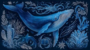 蓝色梦幻海洋鲸鱼插画