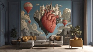 梦幻心型城堡客厅壁画