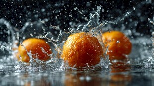 橙子入水溅起晶莹水花