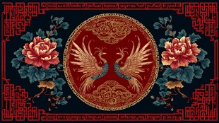 中式双凤牡丹刺绣图案