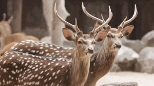 双只梅花鹿对视特写