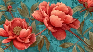 艳丽牡丹绽放于幽蓝背景