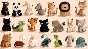 可爱动物集合插画