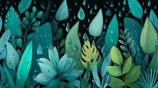 雨润绿叶 清新自然插画