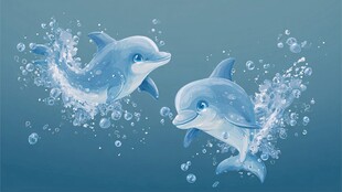 可爱双海豚畅游在水间